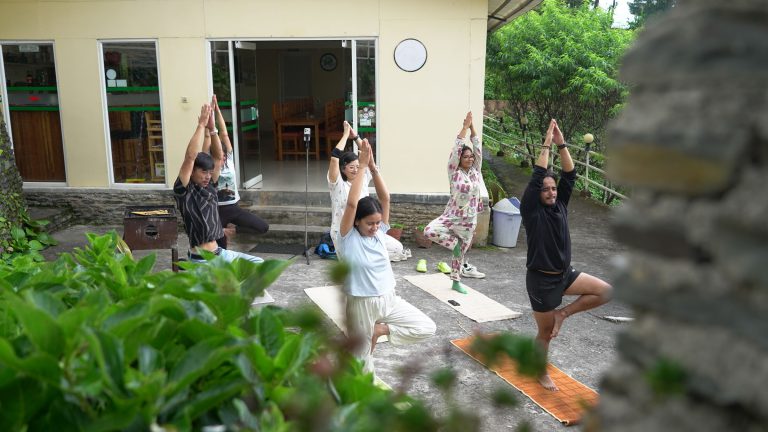 Yoga session at a retreat lodge