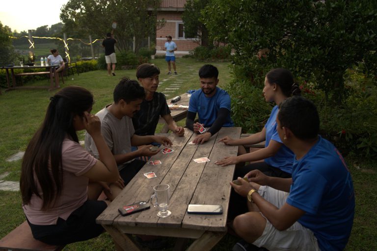 Community meeting in a garden